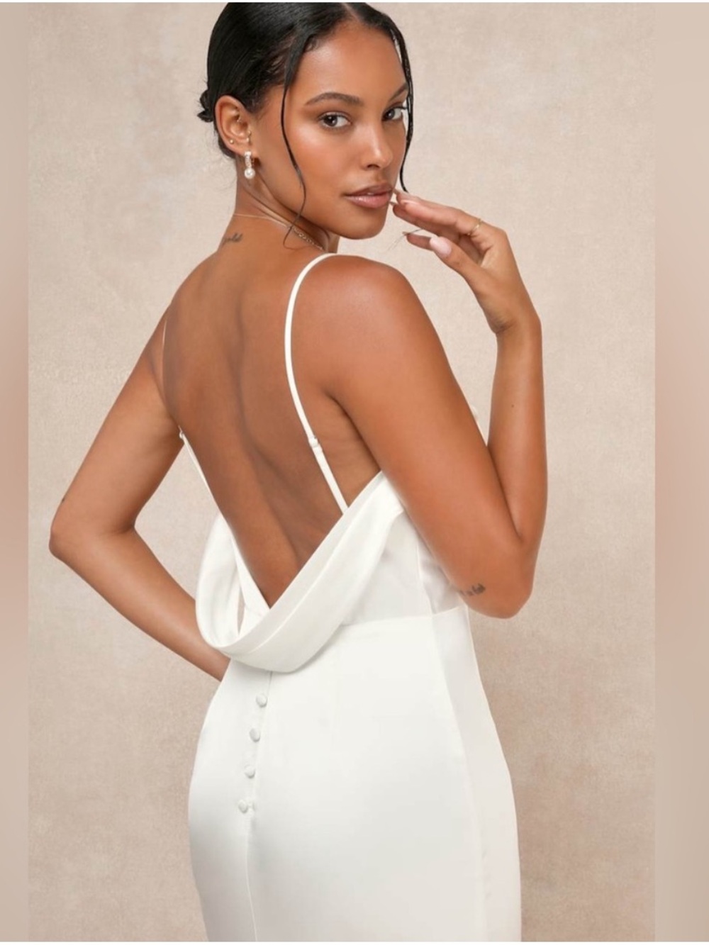 Lulus Lovely Endearment White Satin Sleeveless Backless Maxi Dress, Size M, NWT - Picture 5 of 14